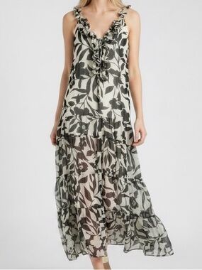 Supernatural by Secret Mission Ruffle Maxi Dress - Black & Cream